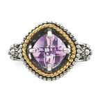 Shey Couture Sterling Silver with 14K Accent Antiqued Cushion Pink Quartz Ring