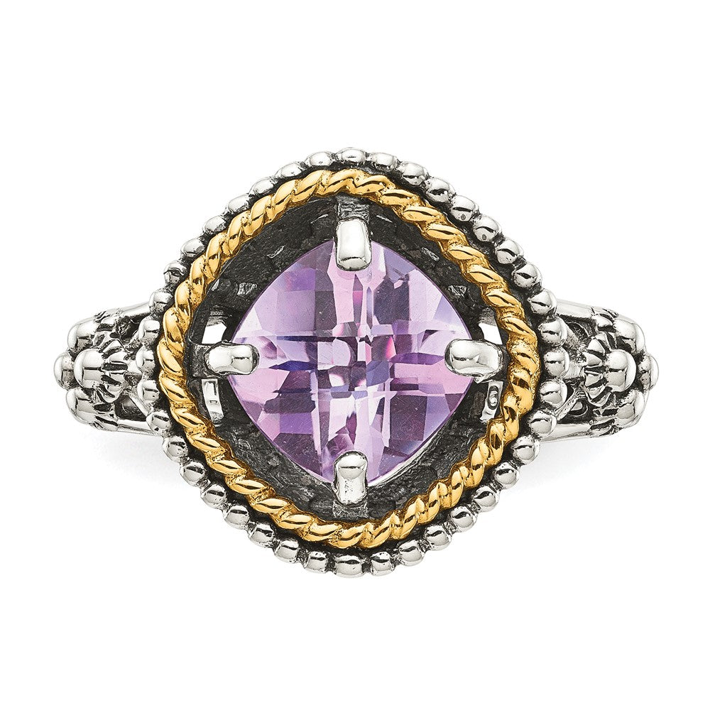 Shey Couture Sterling Silver with 14K Accent Antiqued Cushion Pink Quartz Ring