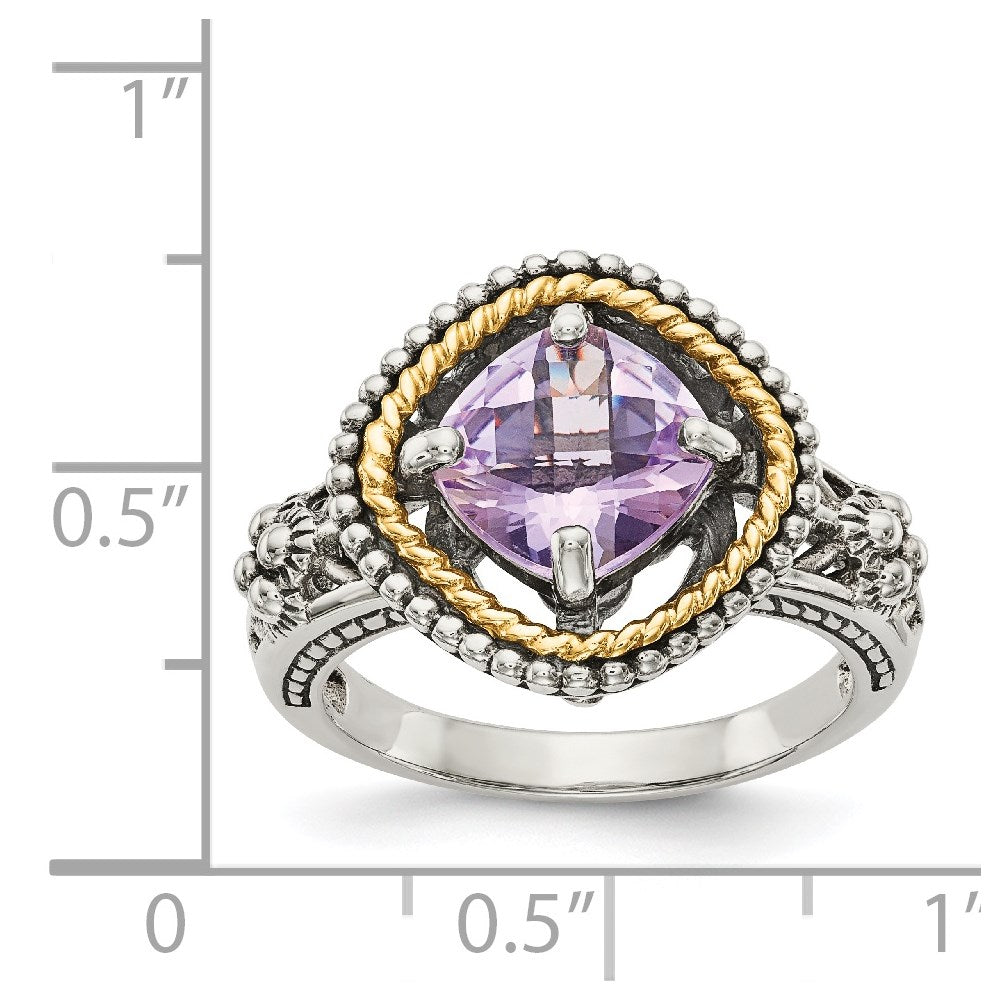 Shey Couture Sterling Silver with 14K Accent Antiqued Cushion Pink Quartz Ring