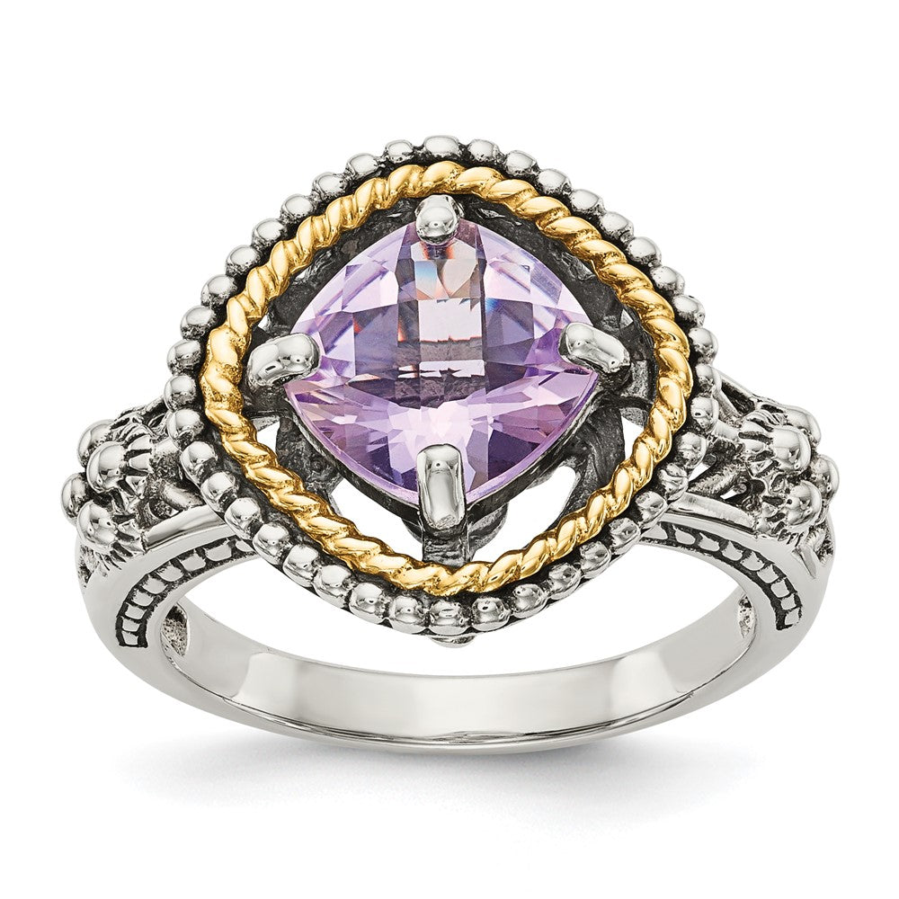 Shey Couture Sterling Silver with 14K Accent Antiqued Cushion Pink Quartz Ring