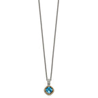 Shey Couture Sterling Silver with 14K Accent 18 Inch Antiqued Cushion Swiss Blue Topaz Necklace