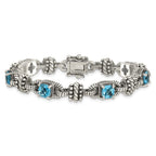 Shey Couture Sterling Silver with 14K Accent 7.5 Inch Antiqued Cushion Swiss Blue Topaz Bracelet