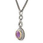 Shey Couture Sterling Silver Gold-tone Flash Gold-plated 18 Inch Antiqued Round Bezel Amethyst Necklace