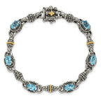 Shey Couture Sterling Silver with 14K Accent 7.25 Inch Antiqued Oval Swiss Blue Topaz Bracelet