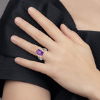 Shey Couture Sterling Silver with 14K Accent Antiqued Checkerboard-cut Cushion Chanel-set Amethyst Ring