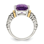 Shey Couture Sterling Silver with 14K Accent Antiqued Checkerboard-cut Cushion Chanel-set Amethyst Ring