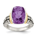 Shey Couture Sterling Silver with 14K Accent Antiqued Checkerboard-cut Cushion Chanel-set Amethyst Ring