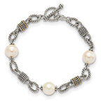 Shey Couture Sterling Silver with 14K Accent 7.5 Inch Antiqued 10-10.5mm Freshwater Cultured Pearl Bracelet