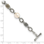 Shey Couture Sterling Silver with 14K Accent 7.5 Inch Antiqued 10-10.5mm Freshwater Cultured Pearl Bracelet
