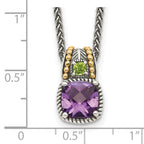 Shey Couture Sterling Silver with 14K Accent 18 Inch Antiqued Cushion 1.85 Amethyst and .21 Peridot Necklace