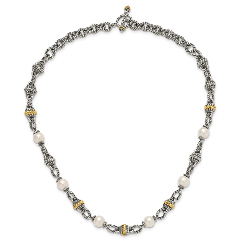 Shey Couture Sterling Silver with 14K Accent 18 Inch Antiqued 8mm Freshwater Cultured Pearl Necklace