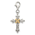 Shey Couture Sterling Silver with 14K Accent Antiqued 3-D Antiqued Cross with Lobster Clasp Charm