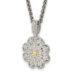 Shey Couture Sterling Silver Antiqued with 14K Accent 18 Inch Diamond Vintage Flower Necklace