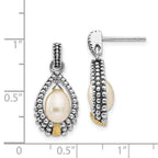 Shey Couture Sterling Silver with 14K Accent Antiqued 7x5mm Freshwater Cultured Pearl Post Drop Earrings