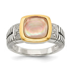 Shey Couture Sterling Silver with 14K Accent Antiqued Black Mother of Pearl and Diamond Ring