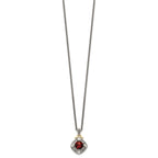 Shey Couture Sterling Silver with 14K Accent 18 Inch Antiqued Diamond and Cushion Checkerboard Garnet Necklace