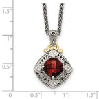 Shey Couture Sterling Silver with 14K Accent 18 Inch Antiqued Diamond and Cushion Checkerboard Garnet Necklace