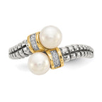 Shey Couture Sterling Silver with 14K Accent Antiqued 5.5-6mm Freshwater Cultured Pearl and Diamond By-Pass Ring