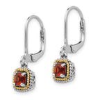 Shey Couture Sterling Silver with 14K Accent Antiqued Cushion Garnet Leverback Earrings