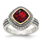 Shey Couture Sterling Silver with 14K Accent Antiqued Cushion Bezel Garnet Ring