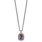 Shey Couture Sterling Silver with 14K Accent 18 Inch Antiqued Checkerboard-cut Cushion Amethyst and Diamond Necklace