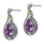 Shey Couture Sterling Silver with 14K Accent Antiqued Diamond and Pear Shaped Amethyst Earrings