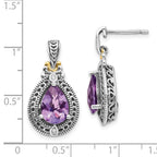 Shey Couture Sterling Silver with 14K Accent Antiqued Diamond and Pear Shaped Amethyst Earrings