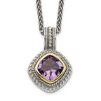 Shey Couture Sterling Silver with 14K Accent 18 Inch Antiqued Cushion Bezel Amethyst Necklace