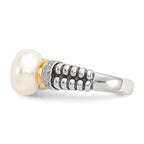 Shey Couture Sterling Silver with 14K Accent Antiqued Diamond and 9.5-10mm Freshwater Cultured Pearl Ring