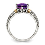 Shey Couture Sterling Silver with 14K Accent Antiqued Oval Amethyst Ring