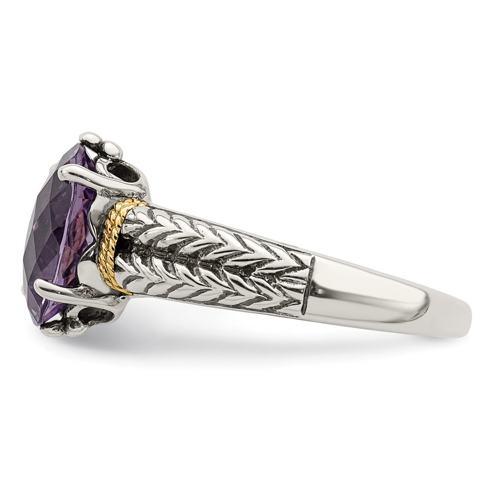 Shey Couture Sterling Silver with 14K Accent Antiqued Oval Amethyst Ring