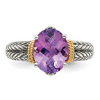 Shey Couture Sterling Silver with 14K Accent Antiqued Oval Amethyst Ring
