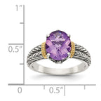 Shey Couture Sterling Silver with 14K Accent Antiqued Oval Amethyst Ring