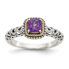 Shey Couture Sterling Silver with 14K Accent Antiqued Cushion Amethyst Ring