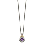 Shey Couture Sterling Silver with 14K Accent 18 Inch Antiqued Cushion Amethyst Necklace