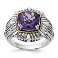 Sterling Silver w/14k Polished & Antiqued Textured Amethyst Ring