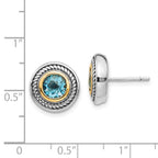 Shey Couture Sterling Silver with 14K Accent Antiqued Round Blue Topaz Post Earrings