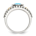 Shey Couture Sterling Silver with 14K Accent Antiqued Checkerboard Bezel Blue Topaz Ring