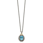 Shey Couture Sterling Silver with 14K Accent 18 Inch Antiqued Diamond and Oval Blue Topaz Necklace