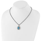 Shey Couture Sterling Silver with 14K Accent 18 Inch Antiqued Diamond and Oval Blue Topaz Necklace