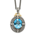 Shey Couture Sterling Silver with 14K Accent 18 Inch Antiqued Diamond and Oval Blue Topaz Necklace