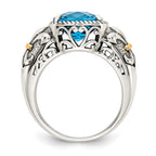 Shey Couture Sterling Silver with 14K Accent Antiqued Cushion Checkerboard Blue Topaz Ring