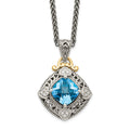Shey Couture Sterling Silver with 14K Accent 18 Inch Antiqued Diamond and Cushion Blue Topaz Necklace