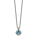 Shey Couture Sterling Silver with 14K Accent 18 Inch Antiqued Cushion Blue Topaz Necklace
