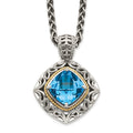Shey Couture Sterling Silver with 14K Accent 18 Inch Antiqued Cushion Blue Topaz Necklace