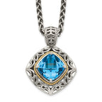 Shey Couture Sterling Silver with 14K Accent 18 Inch Antiqued Cushion Blue Topaz Necklace