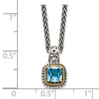 Shey Couture Sterling Silver with 14K Accent 18 Inch Antiqued Cushion Blue Topaz Necklace