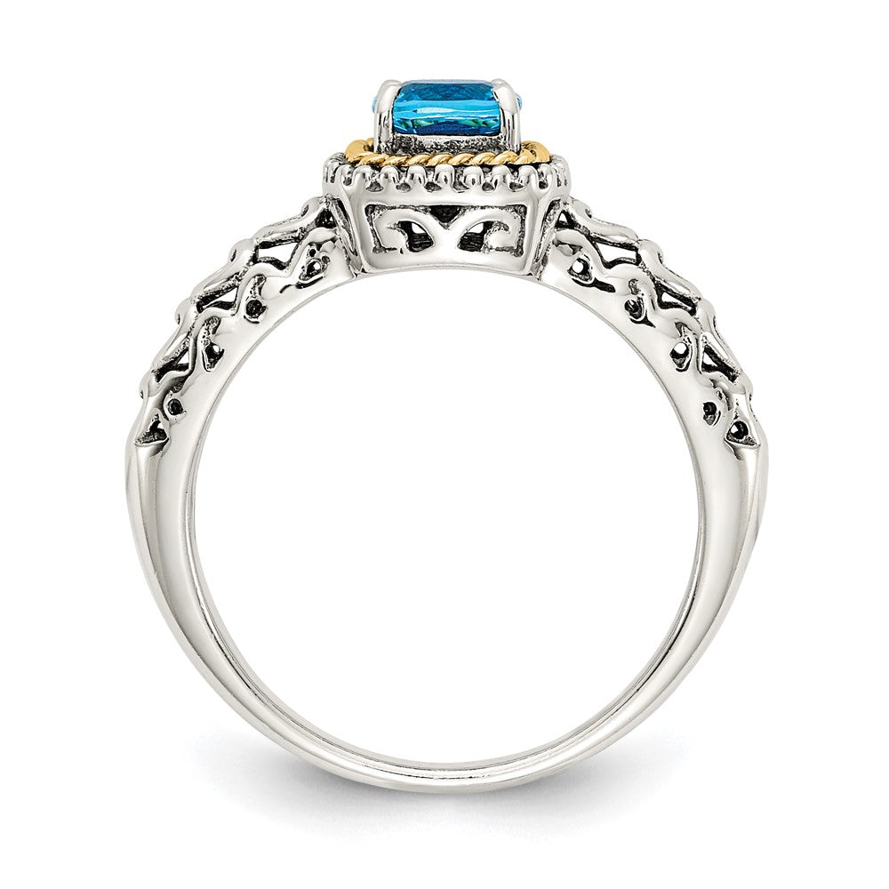 Shey Couture Sterling Silver with 14K Accent Antiqued Cushion Blue Topaz Ring