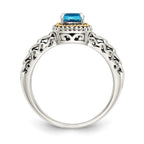 Shey Couture Sterling Silver with 14K Accent Antiqued Cushion Blue Topaz Ring