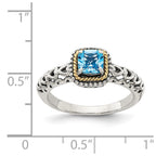 Shey Couture Sterling Silver with 14K Accent Antiqued Cushion Blue Topaz Ring